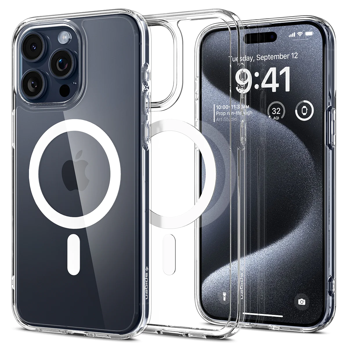 Etui MagSafe do Apple iPhone 15 Pro, Spigen, TPU/poliwęglan, przezroczyste/białe (ACS06715)